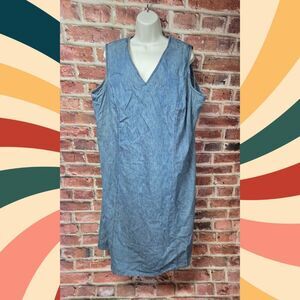 Marsh Landing Denim Dress 3X | Vintage Blue Sleeveless A Line Cotton Cottagecore